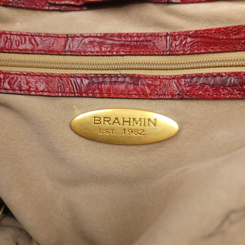 BRAHMIN Large Red Croc Embossed Luxury Leather Tote Shoulder Bag + Wallet Set - Picture 14 of 16